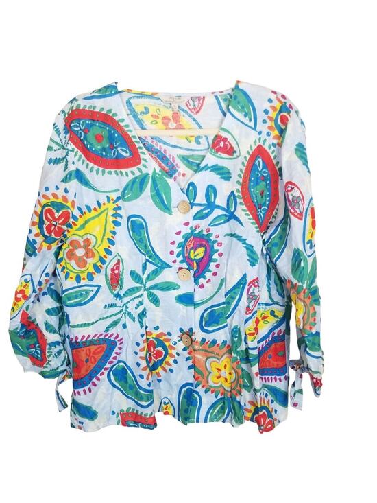 Hester & Orchard Tops - Hester & Orchard Anthropologie Womens Floral Linen Cotton Tunic XL Boho Hippie